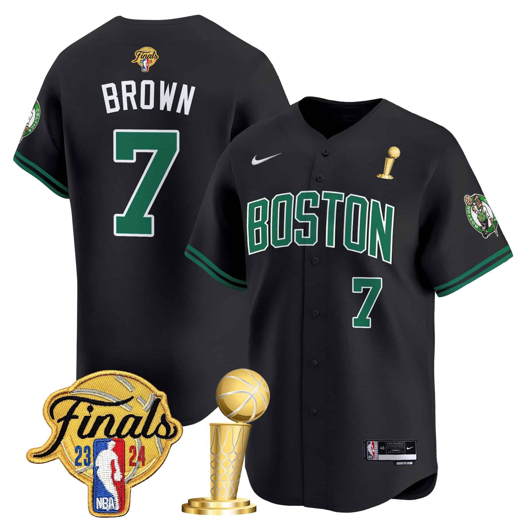 Men Boston Celtics #7 Brown Black 2024 Nike Final & Champions Patch Baseball NBA Jersey